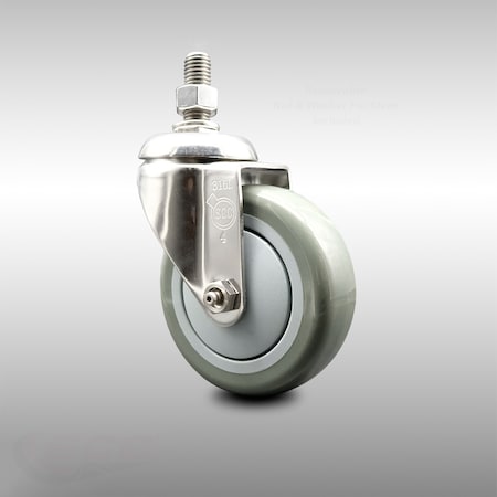 Service Caster 4 Inch 316SS Gray Polyurethane Wheel Swivel 1/2 Inch Threaded Stem Caster SCC SCC-SS316TS20S414-PPUB-121315
